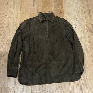 Faconnable goatskin leather shacket jacket olive green brown M men’s